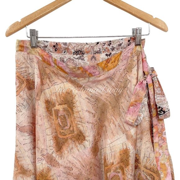 Vintage Iris Impression Silk Floral Printed Wrap Skirt Convertible Side Tie - Picture 3 of 9